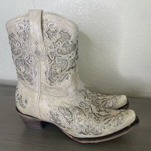 CORRAL White Rhinestone‎ Western Boots Women's Sz 9.5 Wedding Collection Mariah